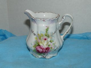 Vtg Antique Porcelain Creamer Japan Or Bavaria Hand Painted Roses Little Moriage