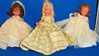 3 Vintage Nancy Ann Storybook Doll All Bisque Jointed Arms Frozen Legs 6 1/2 "