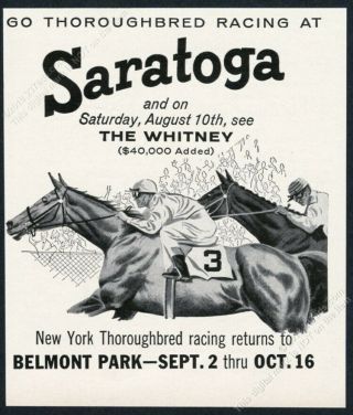 1957 Saratoga Ractrack The Whitney Horse Race Art Vintage Print Ad
