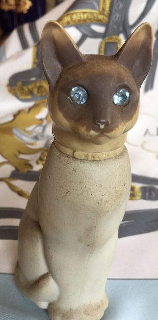 Vintage Avon Siamese Cat Bottle Blue Rhinestone Eyes Moonwind Cologne Decanter