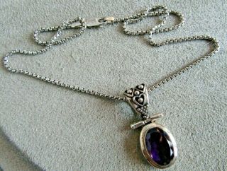 Vintage Sterling Silver Amethyst Ornate Pendant Necklace 16 "