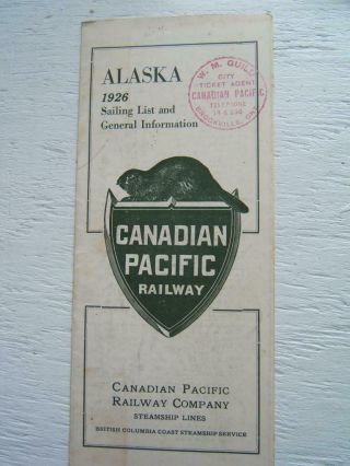 Vintage 1926 Canadian Pacific Railway Steamship Line Alaska Brochure