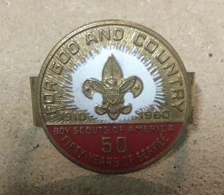 Vintage Boy Scout Neckerchief Slide 50 Years Of Service 1910 - 1960