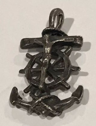 Vintage 925 Sterling Silver Anchor Crucifix Cross Religious Charm Pendant