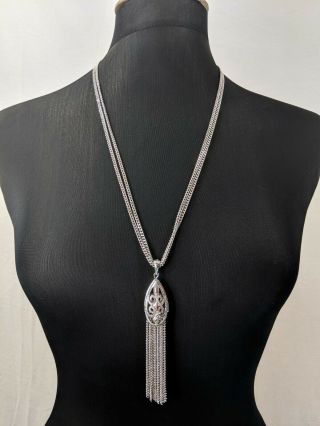 Marvellous Monet Jewellery Vintage Silver - Tone Tassel Cascade Pendant Necklace