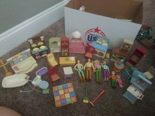 Vintage Fisher Price Loving Family Dream House People,  Furniture And Accessories