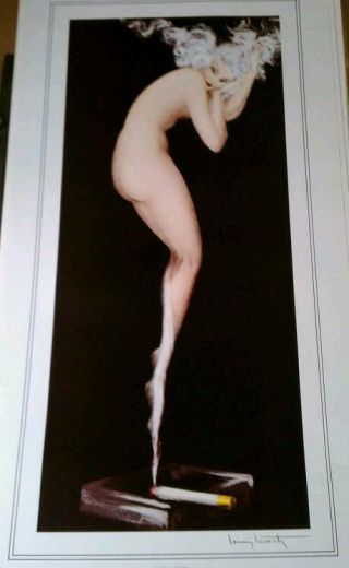 Louis Icart Illusions 1974 27x 14 Print Art Vintage Artwork Nude Smoke