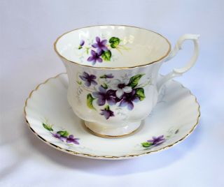 Elegant Vintage English Royal Albert China Violets Cup And Saucer Set
