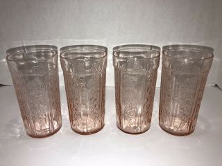 Vintage Federal Glass 12 Oz Thin Sharon Cabbage Rose Glasses Set Of 4