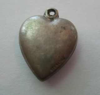 1940 ' s VINTAGE Sterling Silver RIBBON & BOW Puffy Heart Bracelet Charm 2