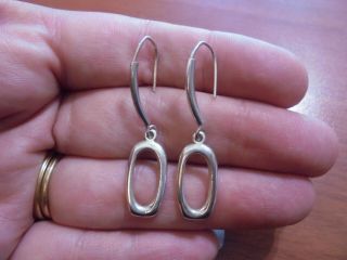 Vtg Sterling Silver Oval Dangle Hook Earrings 3.  4 Grams