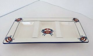 Red - Blue Crab Lobster 3 Compartment Serving Dish Plate Vtg ?