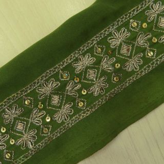 Vintage Saree Border Indian Ribbon Green Hand Beaded Lace Sari Trim Sewing 1yd