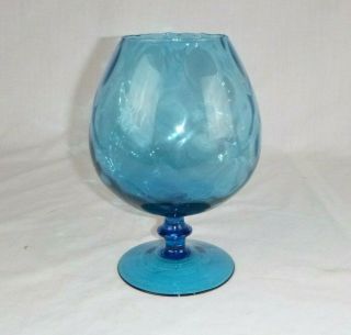 Vtg Empoli Optic Diamond Art Glass Large Snifter Goblet Vase Turquoise Blue