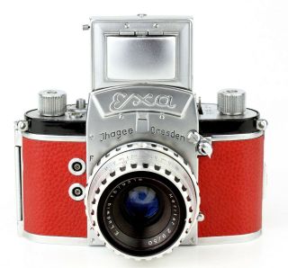 Ihagee Dresden Camera Exa Red Leatherette Lens E.  Ludwig Meritar 50mm F/2.  9