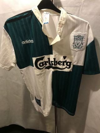 Vintage Rare Liverpool Green Carlsberg Away Shirt 95 - 96 Size L B45
