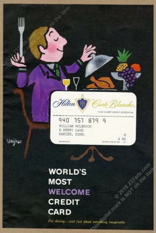 195 Raymond Savignac Restaurant Diner Art Hilton Carte Blanche Vintage Print Ad