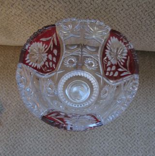 Vtg Anna Hutte Bleikristall Asti Rubin ruby & clear crystal pedestal bowl 2