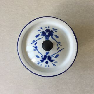 Vintage 1950 ' s Peacock Enamel White Blue Floral Small Pot With Lid Made In China 3
