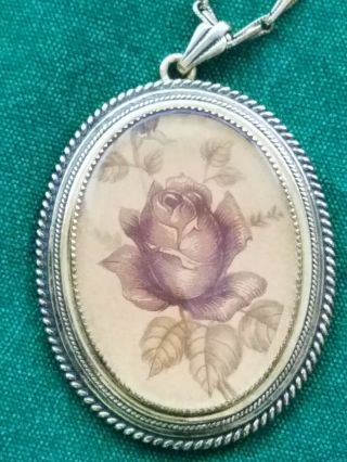 Vintage Whiting And Davis Necklace Floral Rose Pendant 22 "