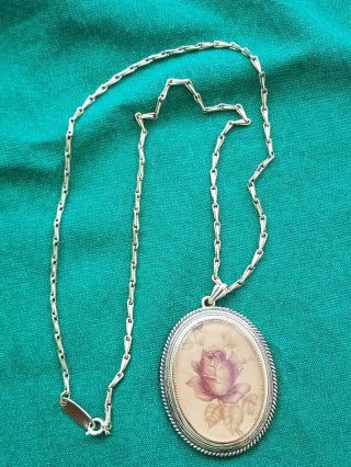 Vintage Whiting and Davis Necklace Floral Rose Pendant 22 