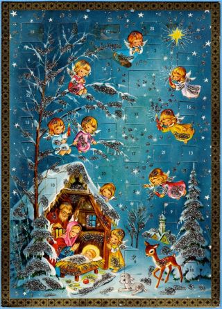 Vintage Advent Christmas Calendar Kruger West Germany German Nativity Angels
