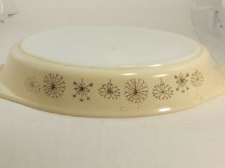 Vintage Pyrex 1.  5 Qt Split Baking Dish Cream - Colored With Gold Starburst Pattern