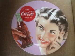 Coca Cola Coke Retro Vintage Style Ladies Ceramic 10 1/2 " Dinner Plate Brunette