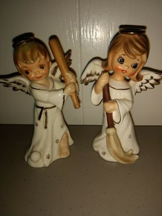 Vintage Napcoware Japan Boy & Girl Angel Figurines C - 7361 & C - 7362 Exce;llent