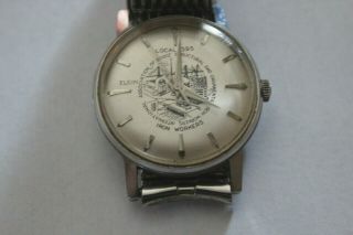 Mens Vintage Elgin Watch Iron Workers Local 395 Union Face Dial Rare