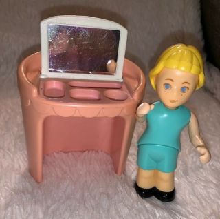 Little Tikes Vintage Dollhouse Pink Vanity And Girl Doll Furniture Miniature