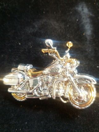 Vintage Signed Best Motorcycle Brooch/pendant Silver Tone With Gold Tone Accents