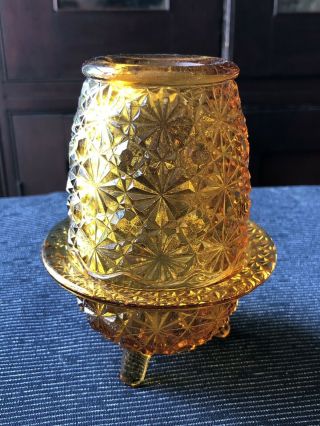 Vintage Amber Daisy & Button Glass Fairy Lamp 3 Toed Base Le Smith