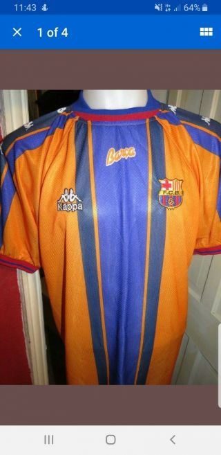Mens Vintage Barcelona Away Football Shirt 1997 - 98 Rivaldo Kappa Size Xl Rare