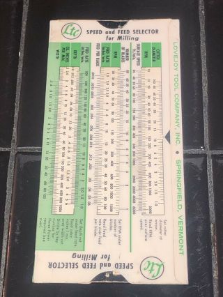 Vintage 1973 Lovejoy Tool Speed & Feed Selector Milling Calculator Slide Rule