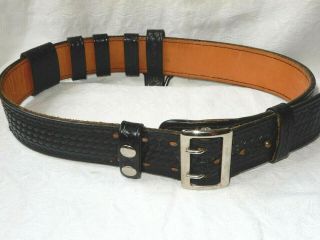 Vintage Dutyman Basket Weave Black 34 " Police Leather Belt W/ 6 Belt Keepers