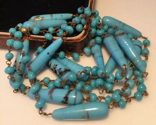 Vintage Art Deco Jewellery Venetian Turquoise Glass Bead Long Necklace