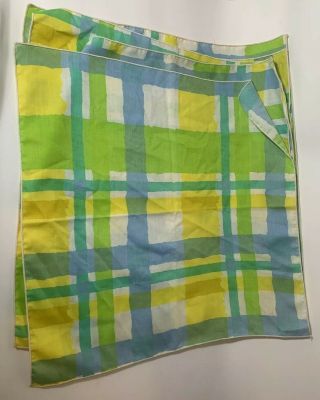 Retro Cloth Napkins Mod 60s 70s Blue Yellow Green Plaid Set Of 5 Vintage