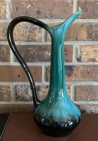 Vtg Blue Mountain Pottery Canada Drip Glazed Tall Ewer Pitcher Green Black Mcm