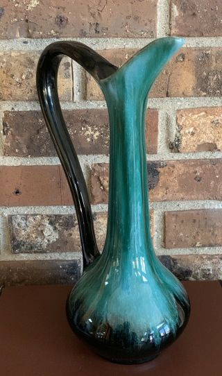 Vtg Blue Mountain Pottery Canada Drip Glazed Tall Ewer Pitcher Green Black MCM 2