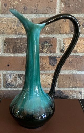 Vtg Blue Mountain Pottery Canada Drip Glazed Tall Ewer Pitcher Green Black MCM 3