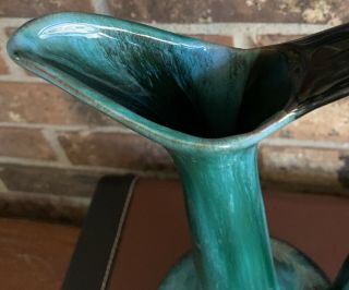 Vtg Blue Mountain Pottery Canada Drip Glazed Tall Ewer Pitcher Green Black MCM 4