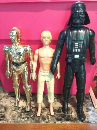 Vintage Kenner Star Wars 1978 Luke Skywalker,  C3po 12” & Earth Vader 15” Figure