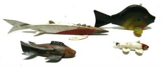 Group Of 4 Old & Vintage Folk Art Fish Spearing Decoy S Ice Fishing Lure