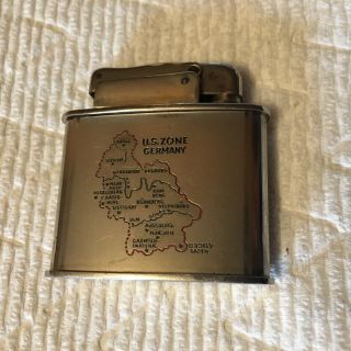Vintage Karl Wieden Kw U.  S.  Zone Germany Etched Map Pocket Lighter