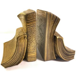 Vintage Brass Bookends Pair Old Books Heavy W Rich Patina