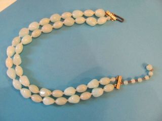 Vintage Antique Womens Light Blue Bead Double Strand Necklace Estate
