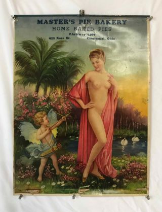 Vintage Advertising Calendar/print - Nude Woman With Cupid - Cincinnati,  Ohio