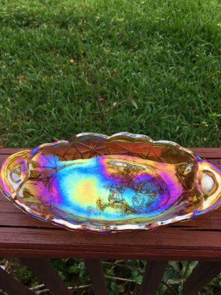 Vintage Iridescent Brown Or Amber Gold Serving Dish Or Glass Bowl