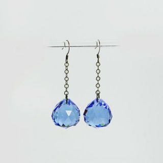 Stunning Huge Vtg Art Deco Faceted Blue Crystal Ball Drop Earrings